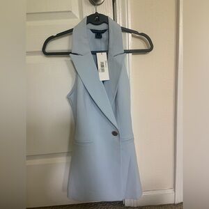 NWT French Connection Vest Sleeveless Top Light Blue Gold Button
